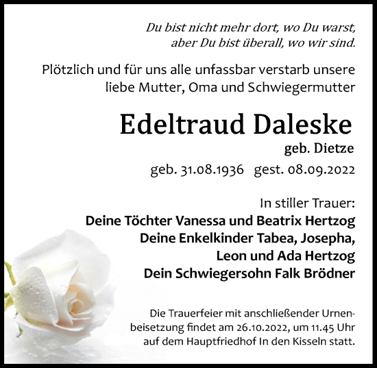 Traueranzeige von Edeltraud Daleske von Berliner Zeitung