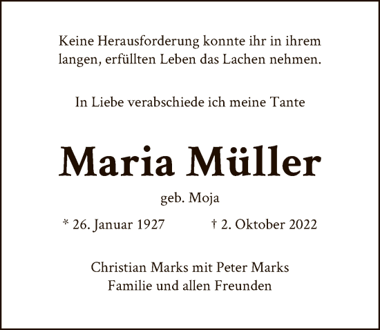 Traueranzeige von Maria Müller von Berliner Zeitung