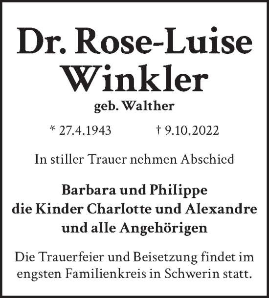 Traueranzeige von Rose-Luise Winkler von Berliner Zeitung