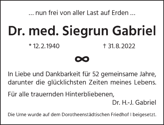 Traueranzeige von Siegrun Gabriel von Berliner Zeitung