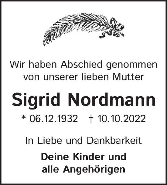 Traueranzeige von Sigrid Nordmann von Berliner Zeitung