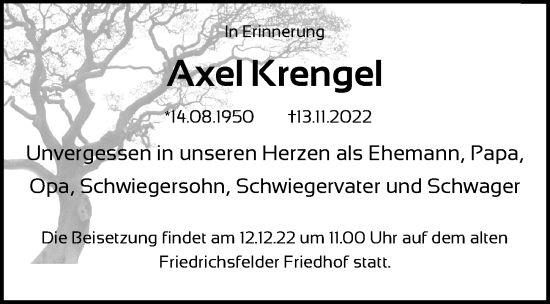 Traueranzeige von Axel Krengel von Berliner Zeitung