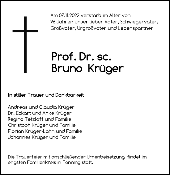 Traueranzeige von Bruno Krüger von Berliner Kurier