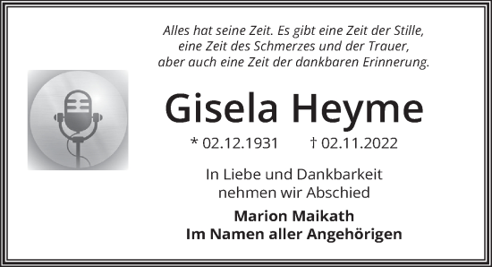 Traueranzeige von Gisela Heyme von Berliner Zeitung