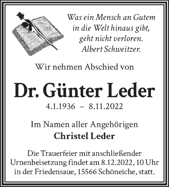 Traueranzeige von Günter Leder von blz-trauer