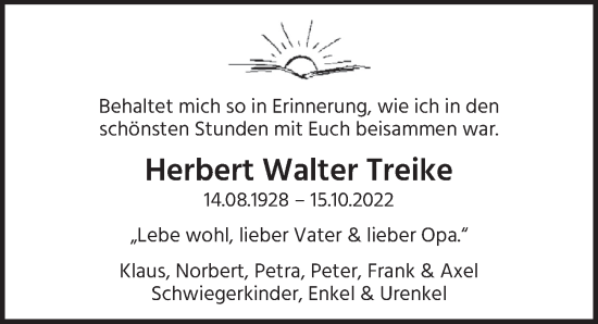 Traueranzeige von Herbert Walter Treike von Berliner Zeitung