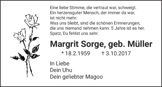 Traueranzeige von Margrit Sorge von Berliner Zeitung