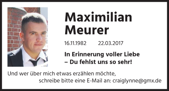 Traueranzeige von Maximilian Meurer von Berliner Zeitung