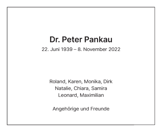 Traueranzeige von Peter Pankau von blz-trauer