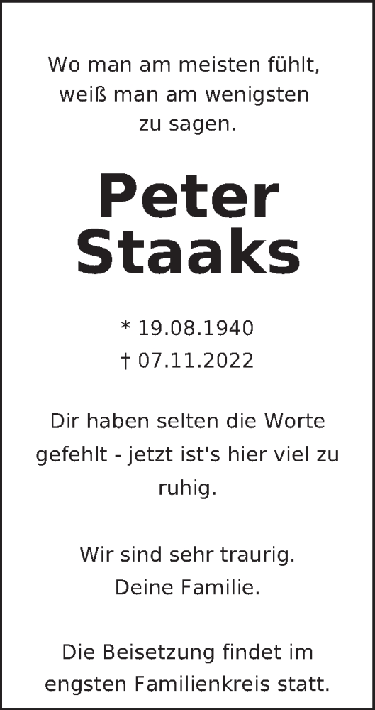 Traueranzeige von Peter Staaks von Berliner Zeitung