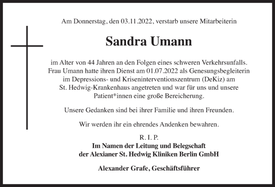 Traueranzeige von Sandra Umann von Berliner Zeitung