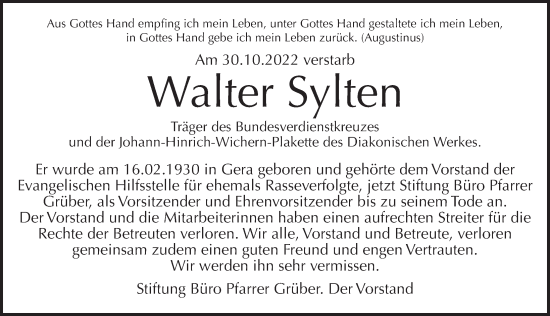 Traueranzeige von Walter Sylten von Berliner Zeitung