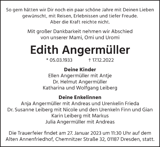 Traueranzeige von Edith Angermüller von Berliner Zeitung