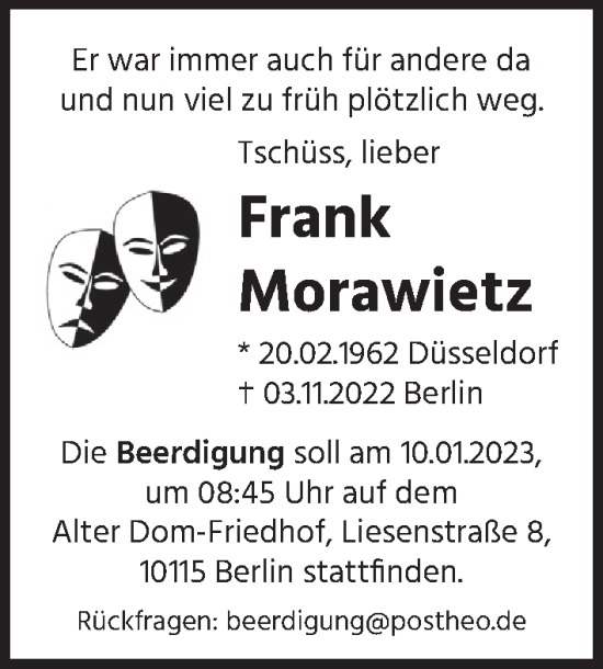 Traueranzeige von Frank Morawietz von Berliner Zeitung