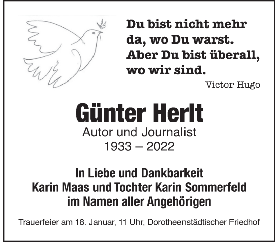 Traueranzeige von Günter Herlt von Berliner Zeitung