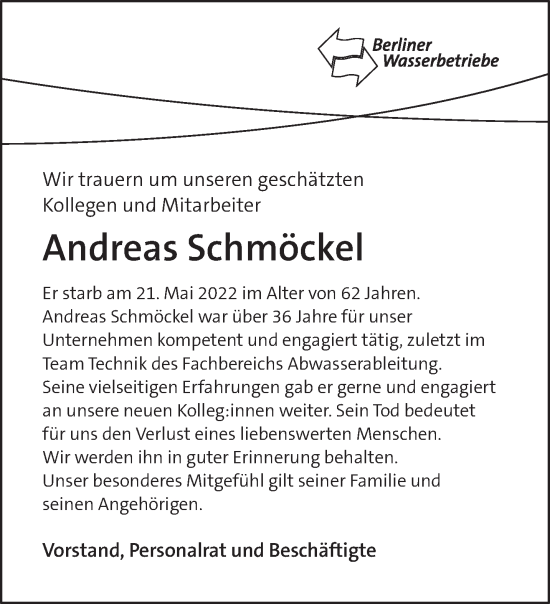 Traueranzeige von Andreas Schmöckel von Berliner Zeitung