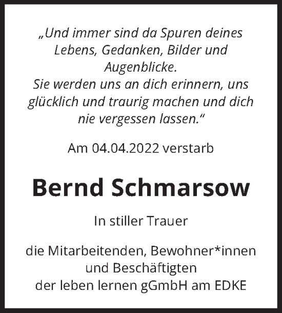 Traueranzeige von Bernd Schmasow von Berliner Zeitung
