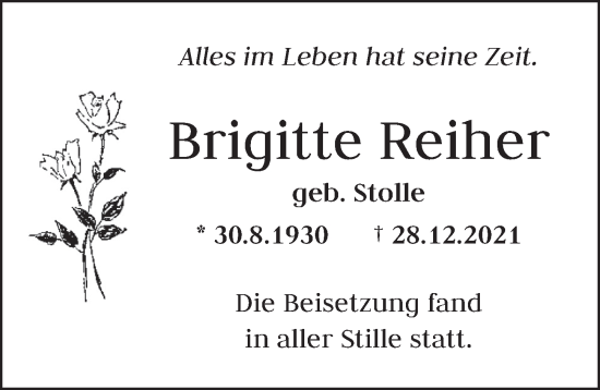 Traueranzeige von Brigitte Reiher von Berliner Zeitung