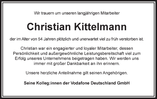 Traueranzeige von Christian Kittelmann von Berliner Zeitung