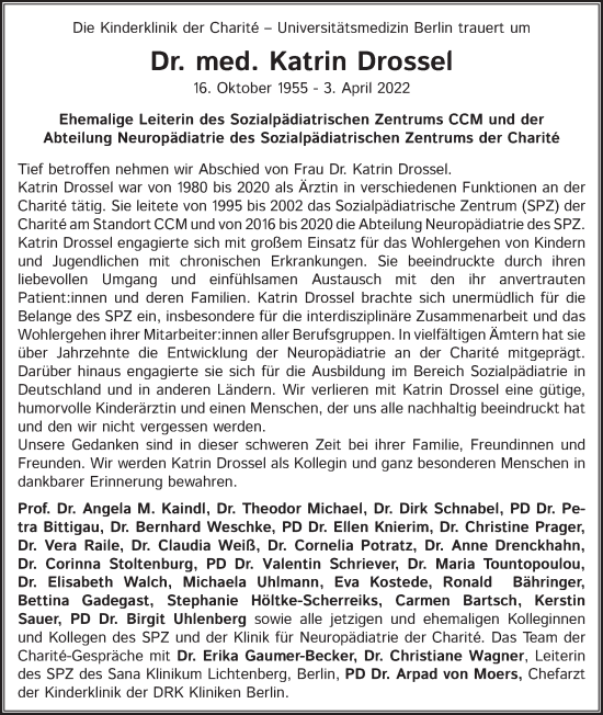 Traueranzeige von Dr. Katrin Drossel von Berliner Zeitung
