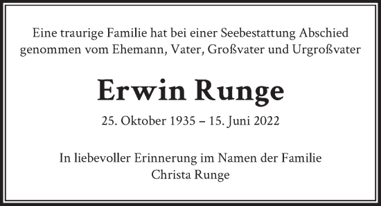 Traueranzeige von Erwin Runge von Berliner Zeitung