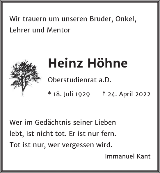Traueranzeige von Heinz Höhne von Berliner Zeitung