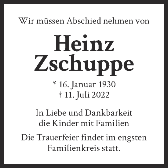 Traueranzeige von Heinz Zschuppe von Berliner Zeitung