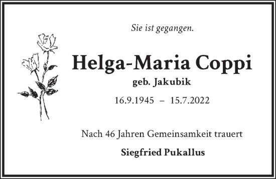 Traueranzeige von Helga-Maria Coppi von Berliner Zeitung