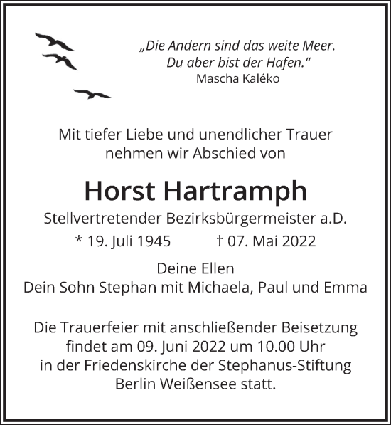 Traueranzeige von Horst Hartramph von Berliner Zeitung
