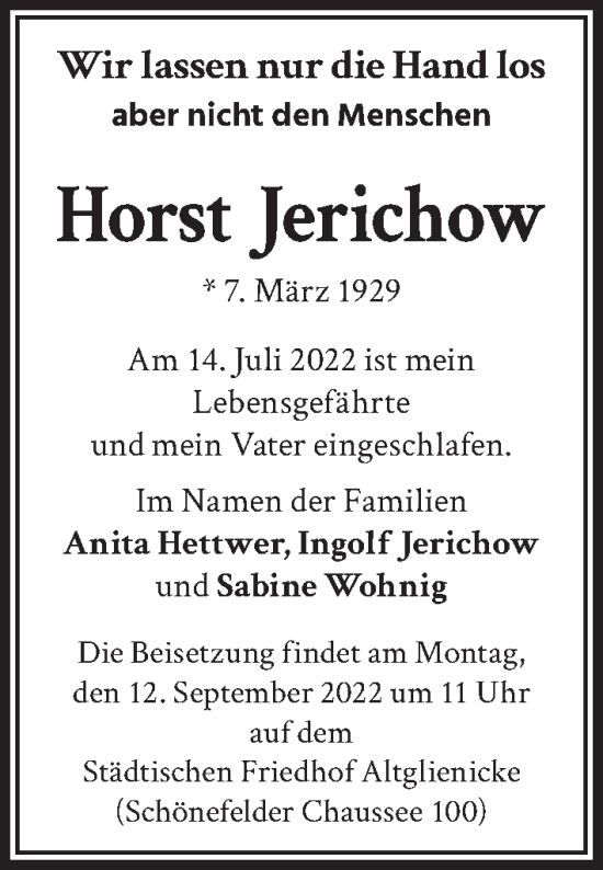 Traueranzeige von Horst Jerichow von Berliner Zeitung