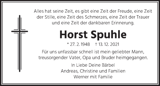 Traueranzeige von Horst Spuhle von Berliner Zeitung