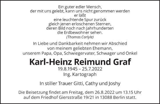 Traueranzeige von Karl-Heinz Reimund Graf von Berliner Zeitung