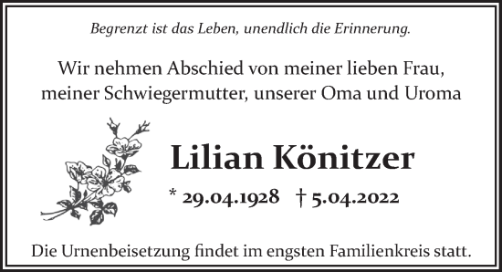 Traueranzeige von Lilian Könitzer von Berliner Zeitung