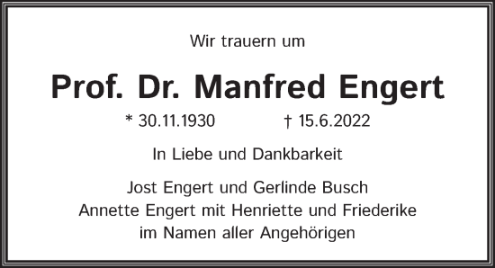 Traueranzeige von Manfred Engert von Berliner Zeitung