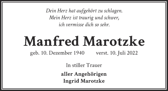 Traueranzeige von Manfred Marotzke von Berliner Zeitung