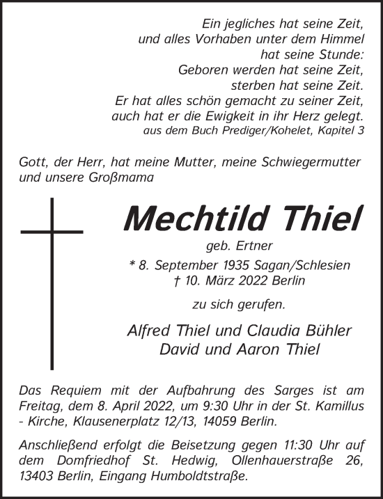 Traueranzeige von Mechtild Thiel von Berliner Zeitung