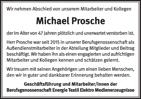 Traueranzeige von Michael Prosche von Berliner Zeitung