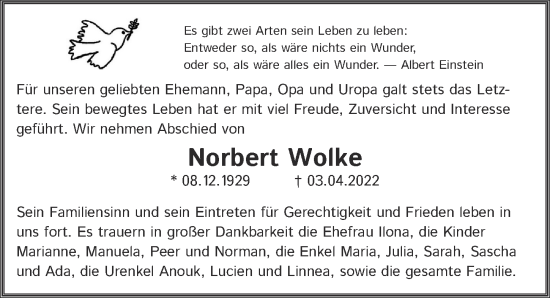 Traueranzeige von Norbert Wolke von Berliner Zeitung