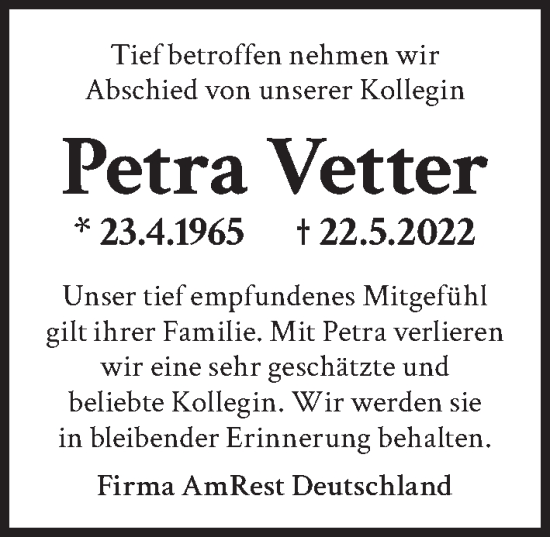 Traueranzeige von Petra Vetter von Berliner Zeitung