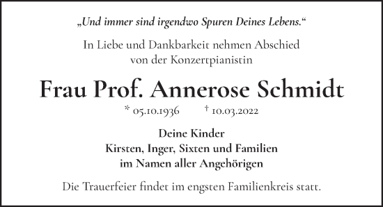 Traueranzeige von Prof. Annerose Schmidt von Berliner Zeitung