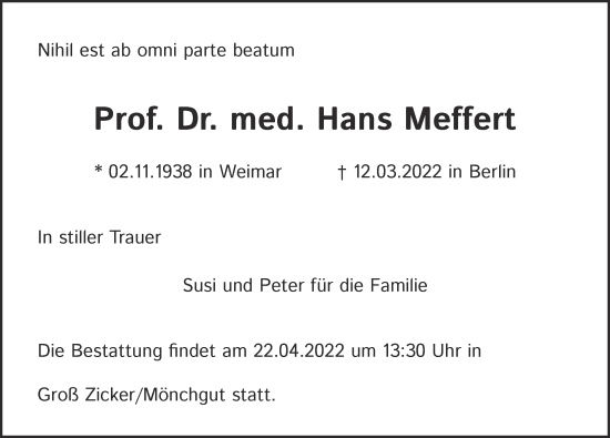 Traueranzeige von Prof. Dr. Hans Meffert von Berliner Zeitung