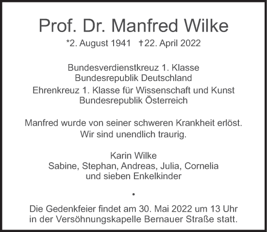 Traueranzeige von Prof. Dr. Manfred Wilke von Berliner Zeitung