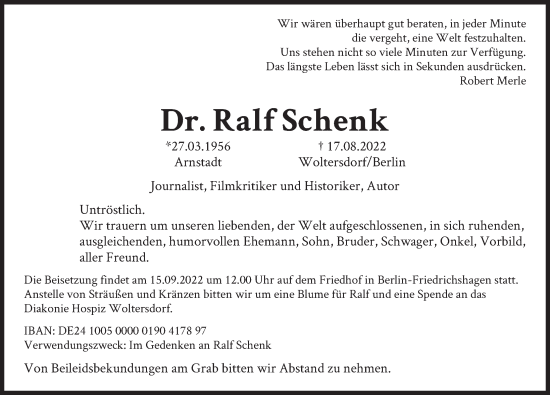 Traueranzeige von Ralf Schenk von Berliner Zeitung