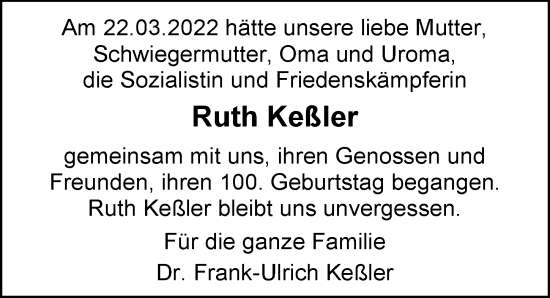 Traueranzeige von Ruth Keßler von Berliner Zeitung