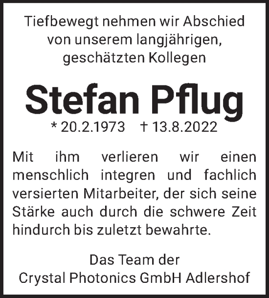 Traueranzeige von Stefan Pflug von Berliner Zeitung