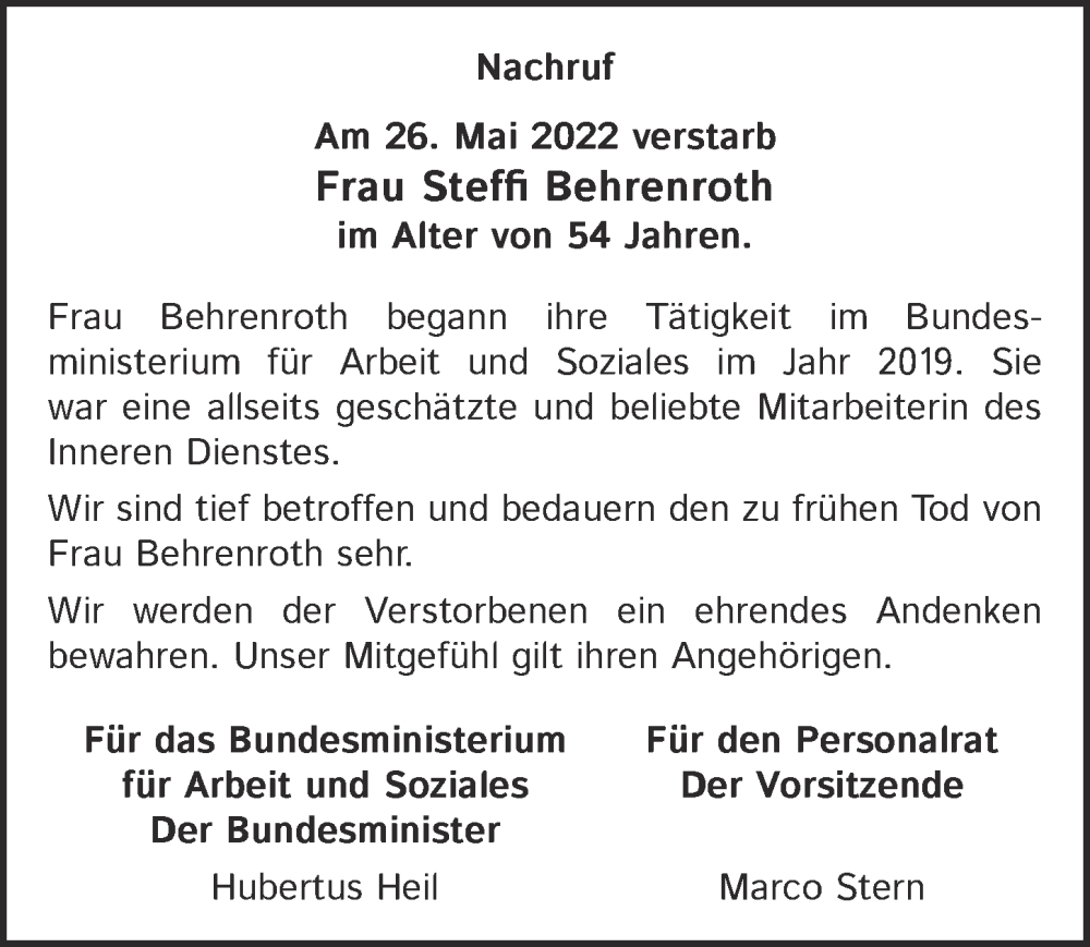  Traueranzeige für Steffi Behrenroth vom 21.06.2022 aus Berliner Zeitung