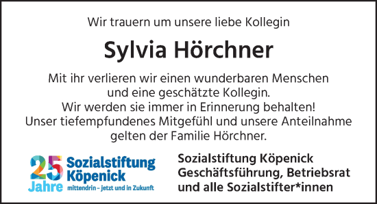 Traueranzeige von Sylvia Hörchner von Berliner Zeitung