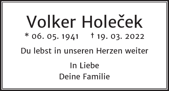 Traueranzeige von Volker Holecek von Berliner Zeitung