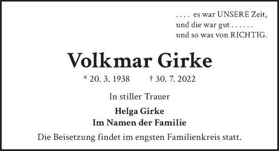 Traueranzeige von Volkmar Girke von Berliner Zeitung
