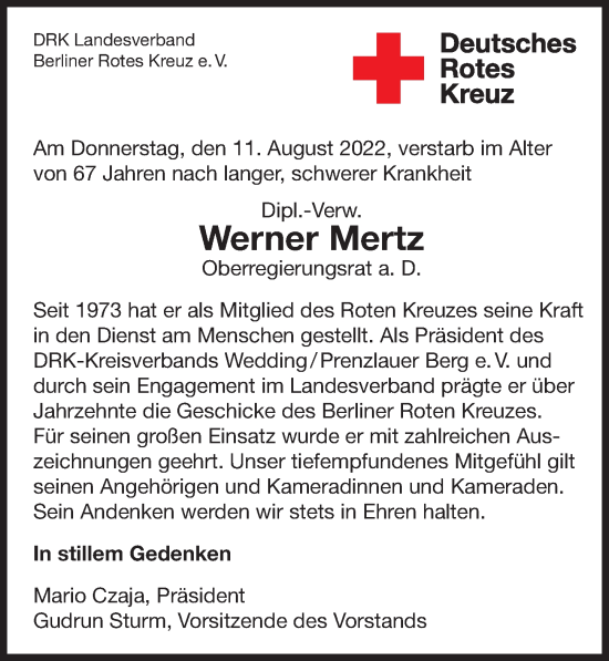 Traueranzeige von Werner Mertz von Berliner Zeitung